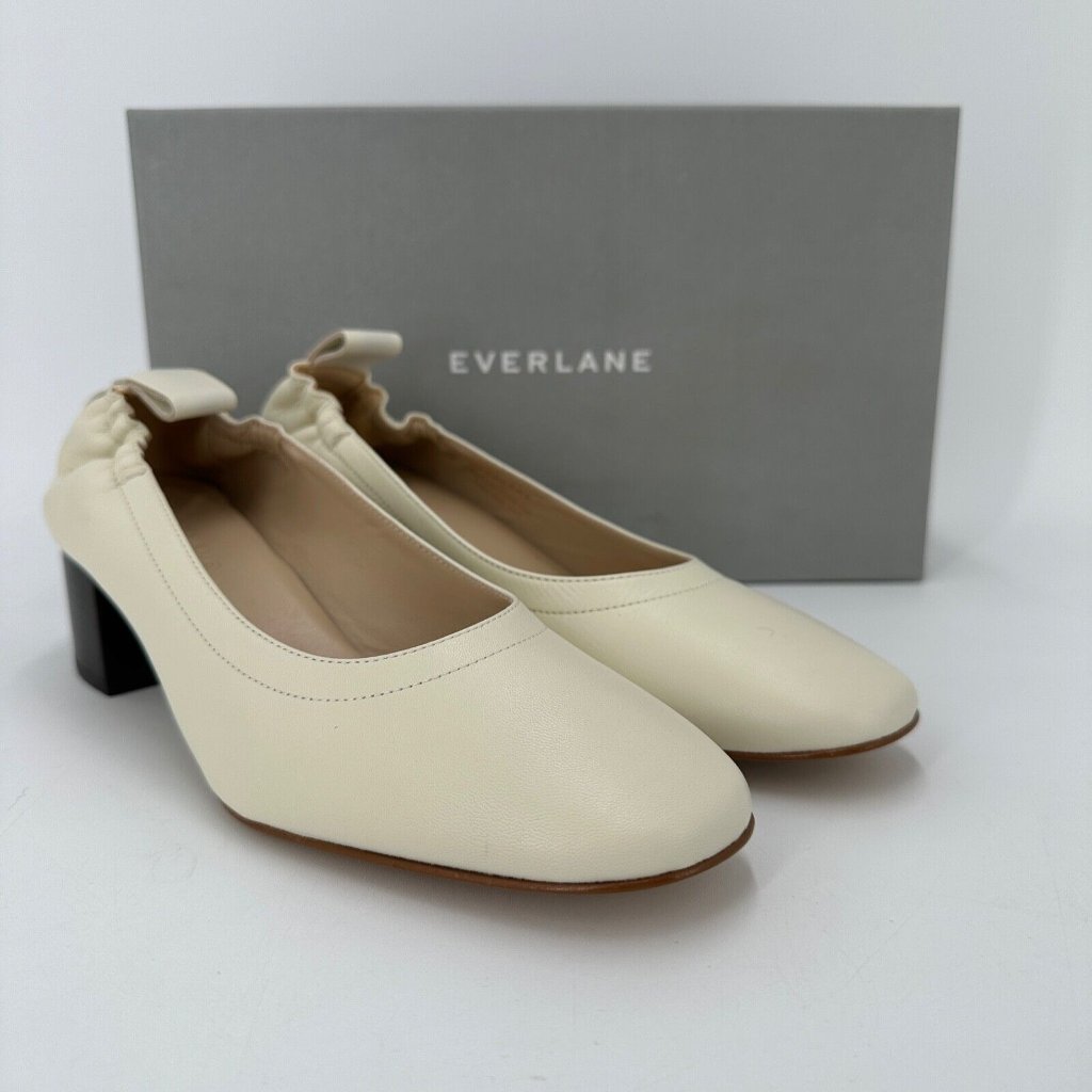 Everlane The Italian Leather Day Heel In Bone Sz 5 Women's Elastic Back Comfort
